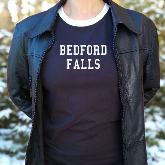 Bedford Falls, Christmas Ringer T-Shirt - 'It's A Wonderful Life' Fictional Town, S-XXL